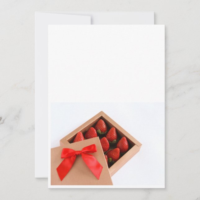 Invitación Sé mi dorado de San Valentín arco rojo Fresas caja (Anverso)