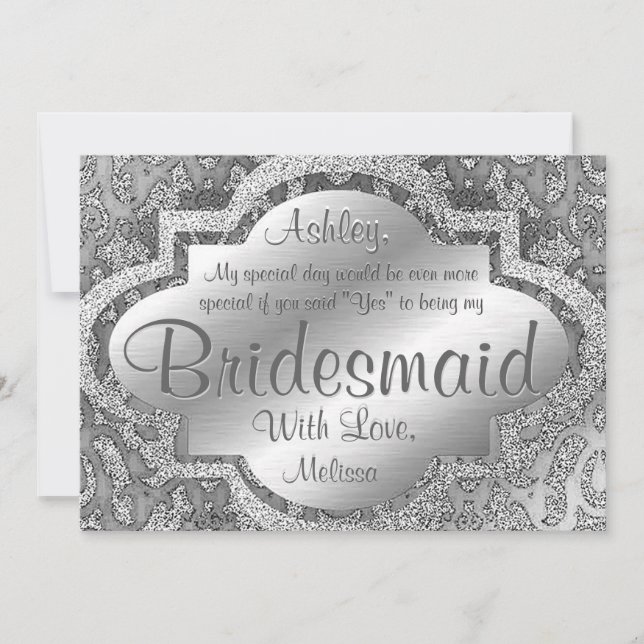 Invitación Sé mi novia | Damasco plateado (Anverso)