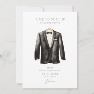 Invitación Sé Mi Padrino Acuarela Esmoquin Blanco y Negro