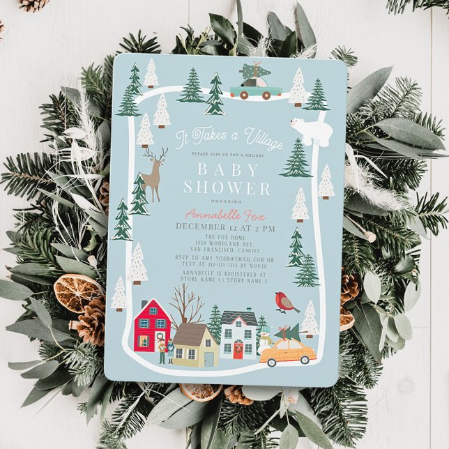 Invitación Se Necesita Un Baby Shower Azul De Village Holiday (Subido por el creador)
