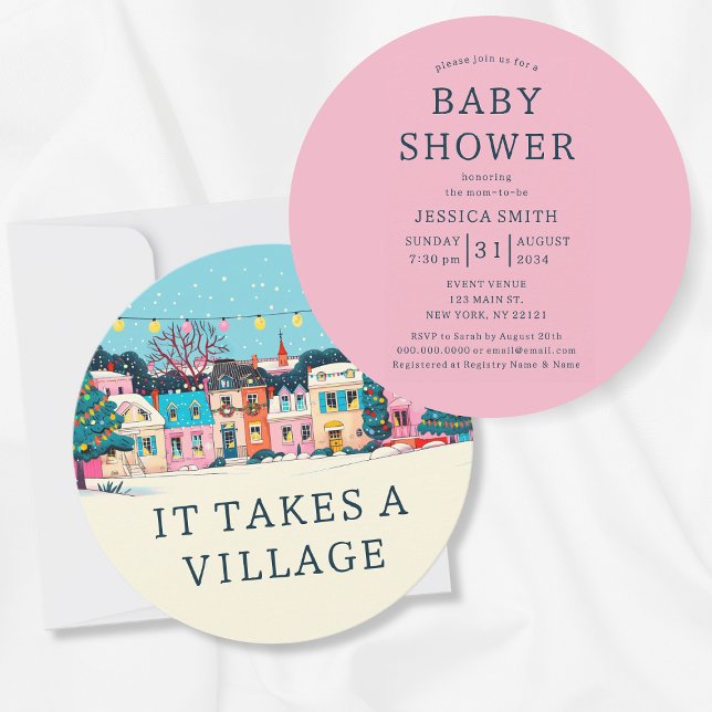 Invitación Se Necesita Un Baby Shower Chica De Invierno De Al (Pink It Takes A Village Winter Girl Baby Shower Invitation
)