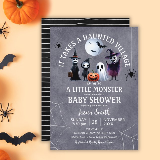 Invitación Se Necesita Un Baby Shower De Halloween De Aldea A (It Takes A Haunted Village Halloween Baby Shower Invitation)