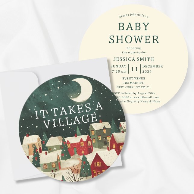 Invitación Se Necesita Un Baby Shower De Invierno De Aldea (It Takes A Village Winter Illustration Baby Shower Invitation
)