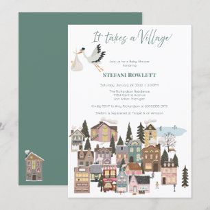 Invitación Se necesita un Baby Shower de invierno de aldea co