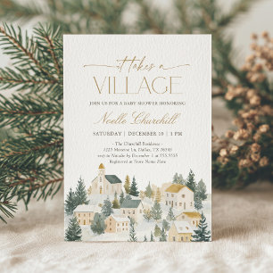 Invitación Se necesita un Baby Shower de Navidades de aldea
