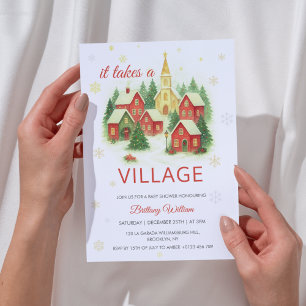 Invitación Se necesita un Baby Shower de Navidades de aldea