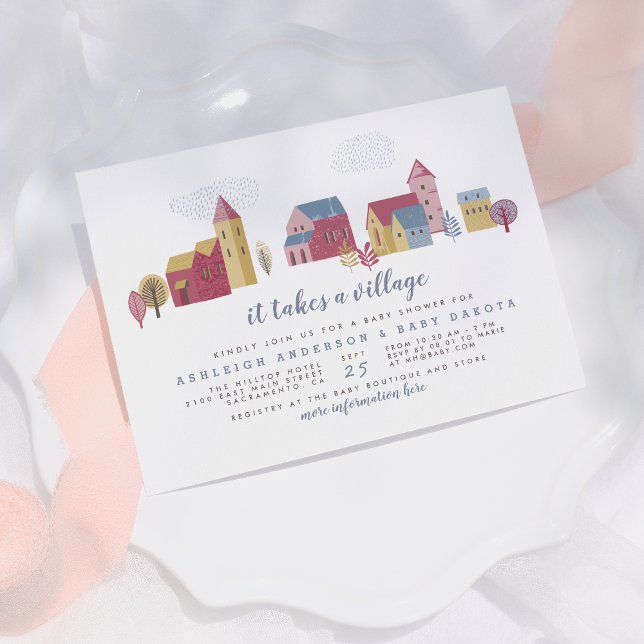 Invitación Se Necesita Un Baby Shower De Village Blue Boy (Subido por el creador)