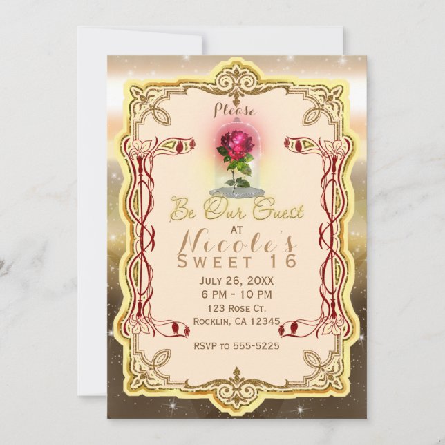 Invitación Sé nuestro Invitado Rojo Encantado Mágico Rosa Roj (Anverso)