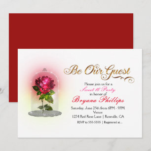 Invitación Sé Nuestro Invitado Rosa Roja en Vidrio Fiesta Ele