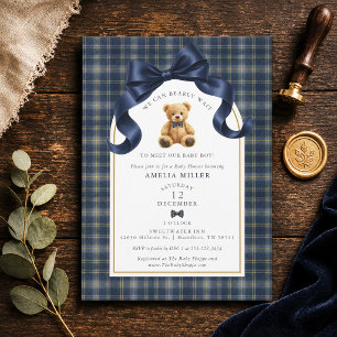 Invitación Se Puede Esperar con Ansia Plaid Polo Teddy Bear B