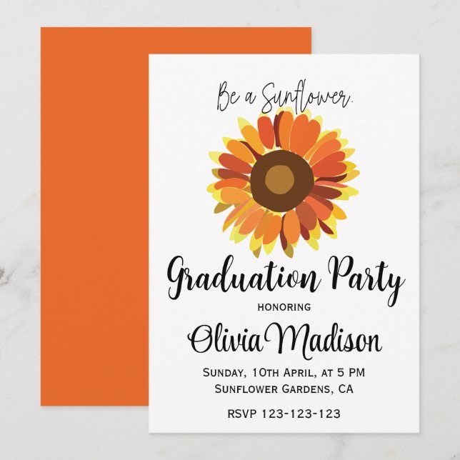 Invitación Sé un partido de graduación de girasol (Anverso / Reverso)