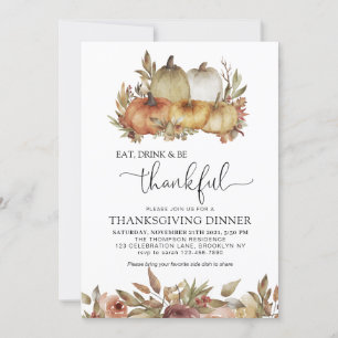 Invitación Sea Agradecido Watercolor Calabaza Madera Acción d