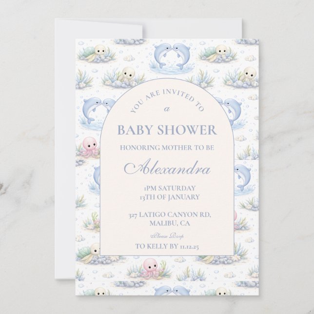 Invitación Sea Animals Elegant Arch Baby Shower (Anverso)