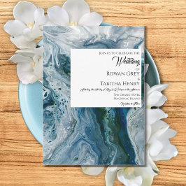 Invitación Sea Blues Alcohol Ink Paint Elegant Wedding