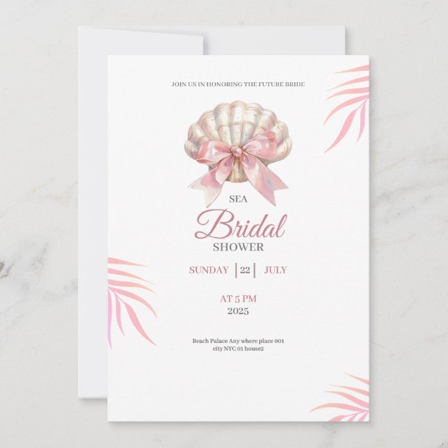 Invitación Sea bridal shower pink bridal shower invitation (Anverso)