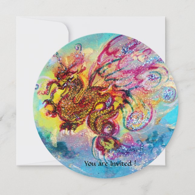 Invitación SEA DRAGON azul violeta morado amarillo (Anverso)