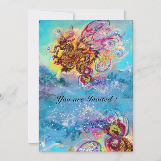 Invitación SEA DRAGON azul violeta morado amarillo (Anverso)