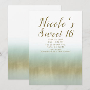 Invitación Sea Foam Gold White Elegant Beach Sweet 16