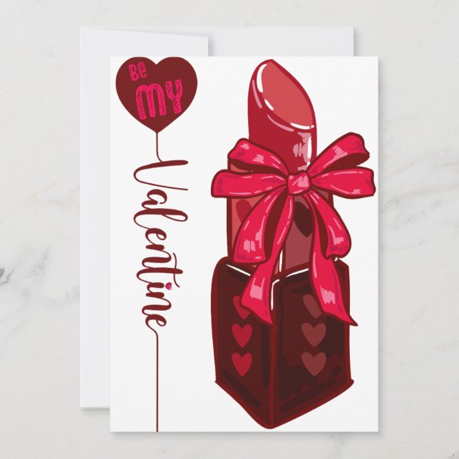 Invitación Sea mi diseño de regalo de lápiz labial de San Val (Anverso)