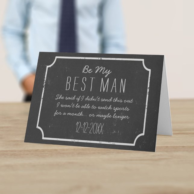 Invitación Sea mi mejor carta de propuestas para hombre groom (For lovers of the chalkboard wedding vibe. Ask your best man to be there for you with this card)