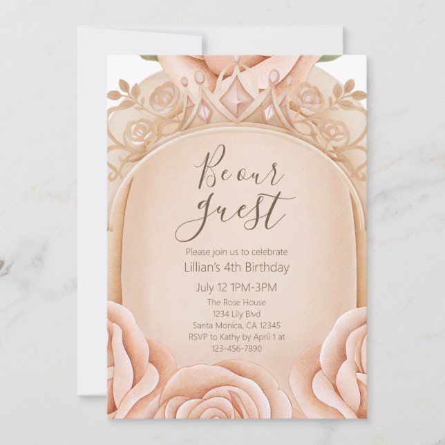 Invitación Sea Nuestra Invitada Princesas Cumpleaños Cuarto  (Anverso)