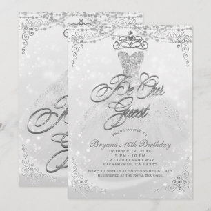 Invitación Sea Nuestro Invitado Princesa Blanca Plata Dulces 