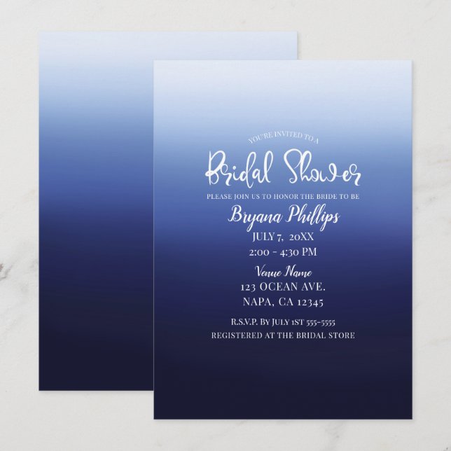 Invitación Sea Ocean Blue Modern Minimal Beach Bridal Shower (Anverso / Reverso)