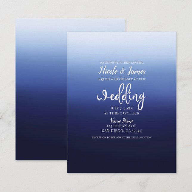 Invitación Sea Ocean Blue Modern Minimal Beach Wedding (Anverso / Reverso)