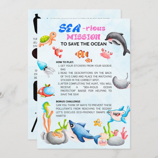 Invitación Sea-riouslyFun Ocean Protector Scavenger Hunt Card (Anverso / Reverso)
