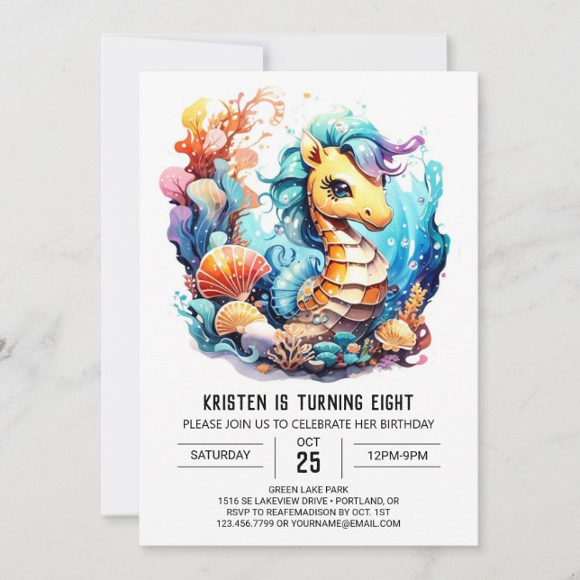 Invitación Sea Seahorse Serenade Cumpleaños (Anverso)