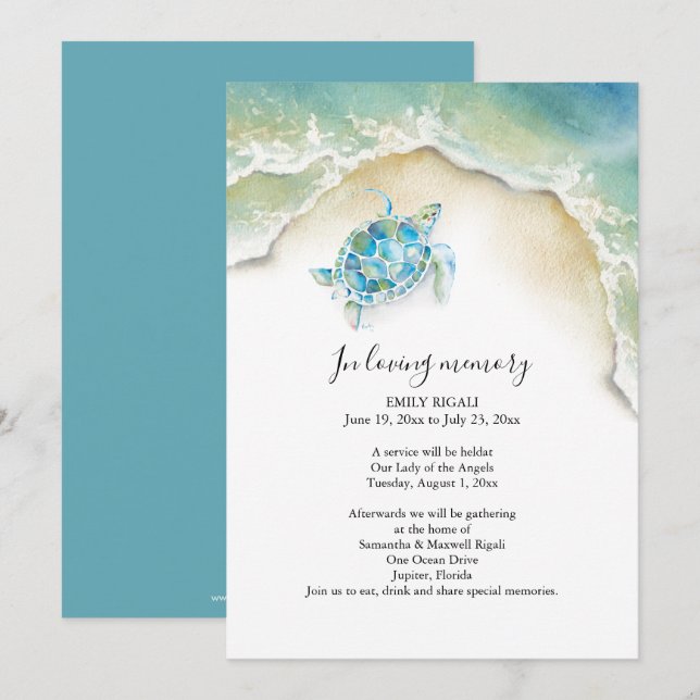 Invitación Sea Turtle Celebration of Life Invitations (Anverso / Reverso)