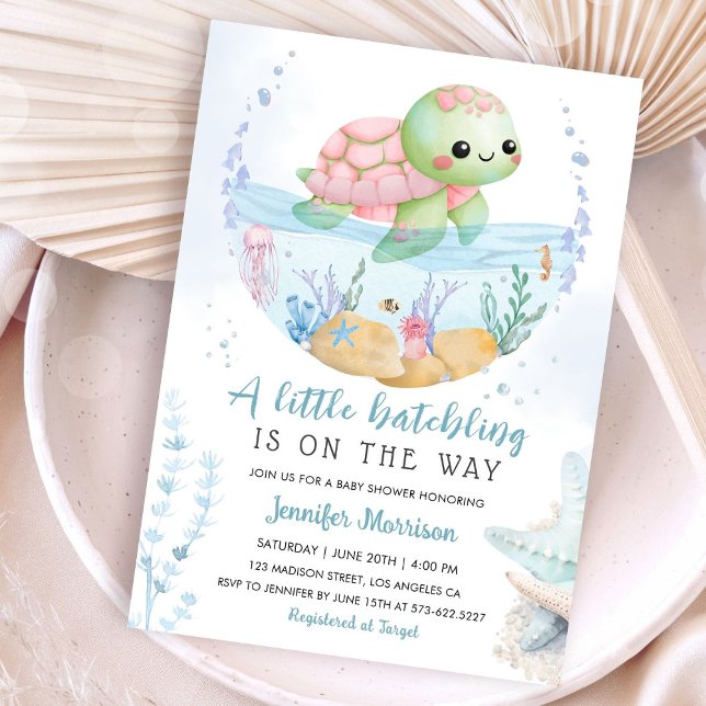 Invitación Sea Turtle Girl Baby Shower Cute Little Hatchling (Subido por el creador)