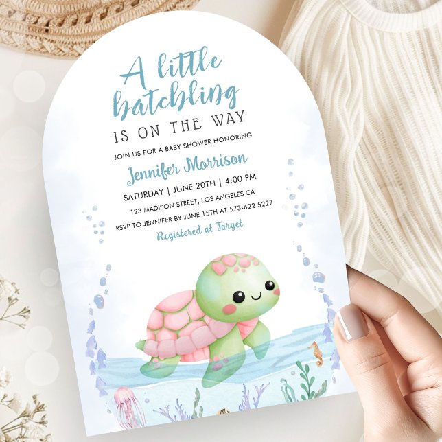 Invitación Sea Turtle Hatchling Girl Baby Shower Pink Arch (Subido por el creador)