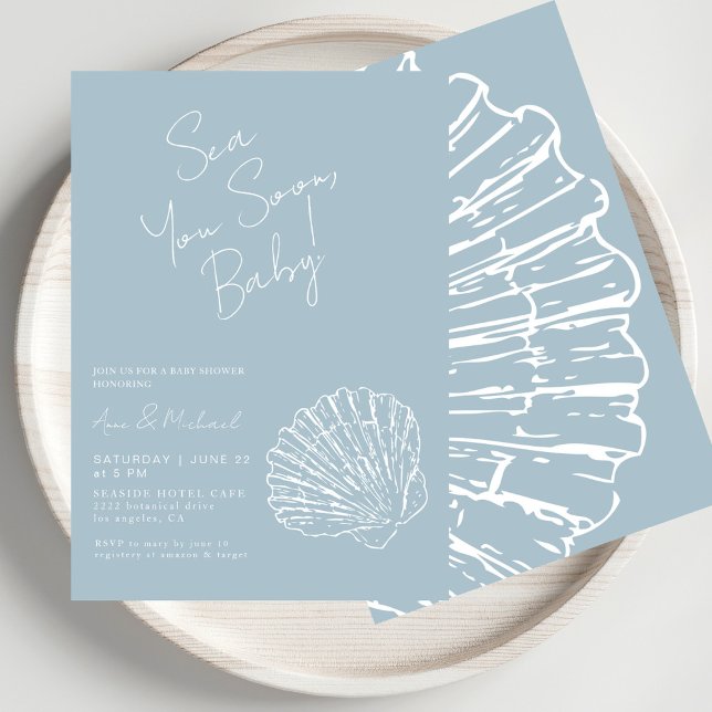 Invitación Sea You Pronto Blue Scallop Shell Boy Baby Shower (Subido por el creador)
