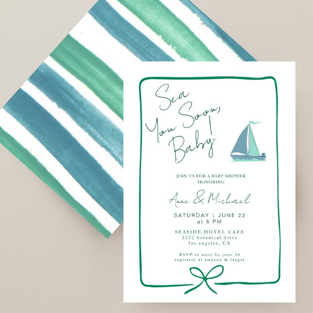 Invitación Sea You Pronto Ocean Blue Boat Boy Baby Shower (Subido por el creador)
