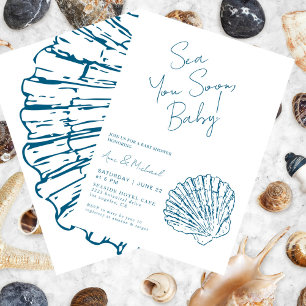 Invitación Sea You Pronto Ocean Blue Scallop Baby Boy Shower