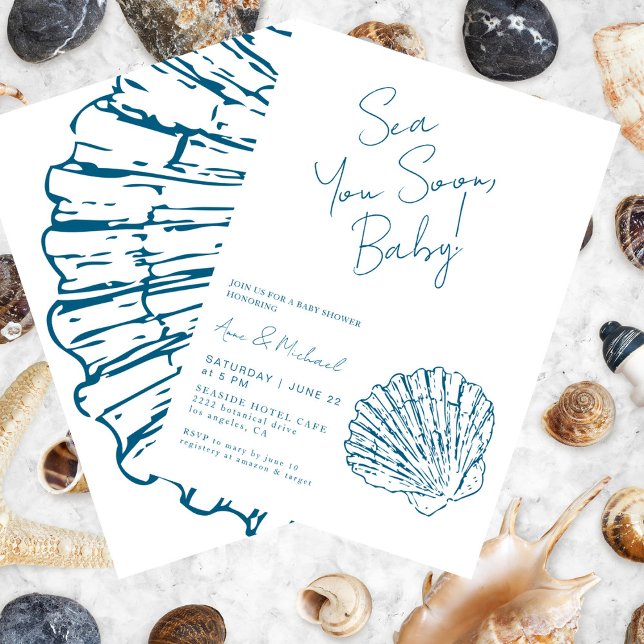 Invitación Sea You Pronto Ocean Blue Scallop Baby Boy Shower (Subido por el creador)