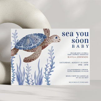Invitación Sea You Soon Acuarela Bajo el Mar Baby Shower