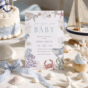 Invitación Sea You Soon Animal Marino Acuarela Niño Baby Show