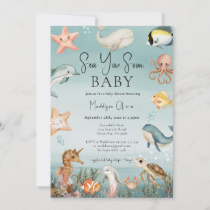 Invitación Sea You Soon Animales Marinos Baby Shower