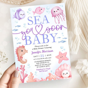 Invitación Sea You Soon Animales Marinos Chica Baby Shower