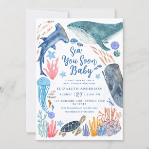 Invitación Sea You Soon Animales Marinos Niño Baby Shower Inv