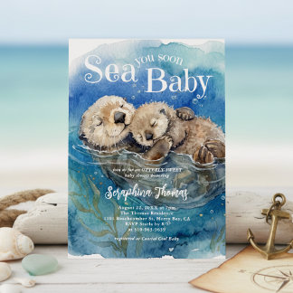 Invitación Sea You Soon Baby Acuarela Nutria Baby Shower
