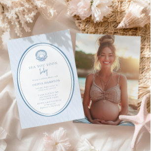 Invitación Sea You Soon Baby Azul Costero Foto Baby Shower