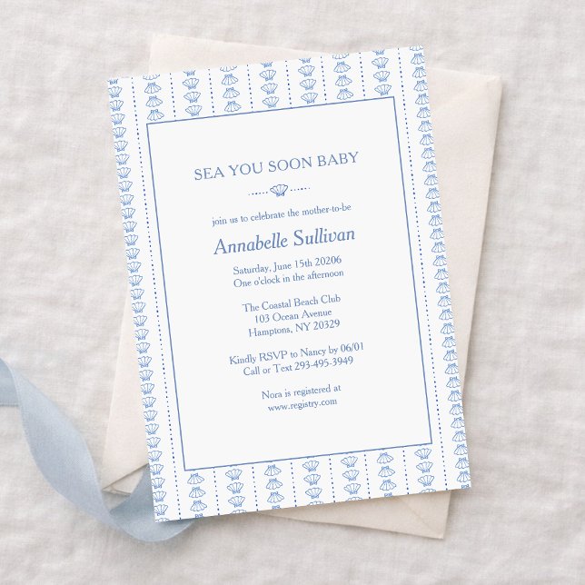 Invitación Sea You Soon Baby! Blue Coastal Beach Baby Shower (Subido por el creador)