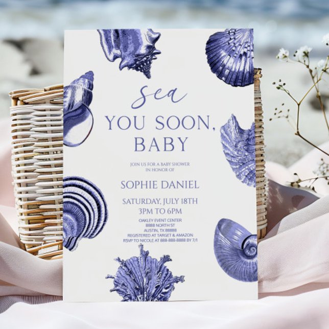 Invitación Sea You Soon, Baby Blue Seashells Baby Shower (Subido por el creador)