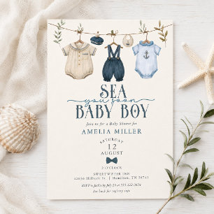 Invitación Sea You Soon Baby Boy Ropa de Bebé para Cumpleaños
