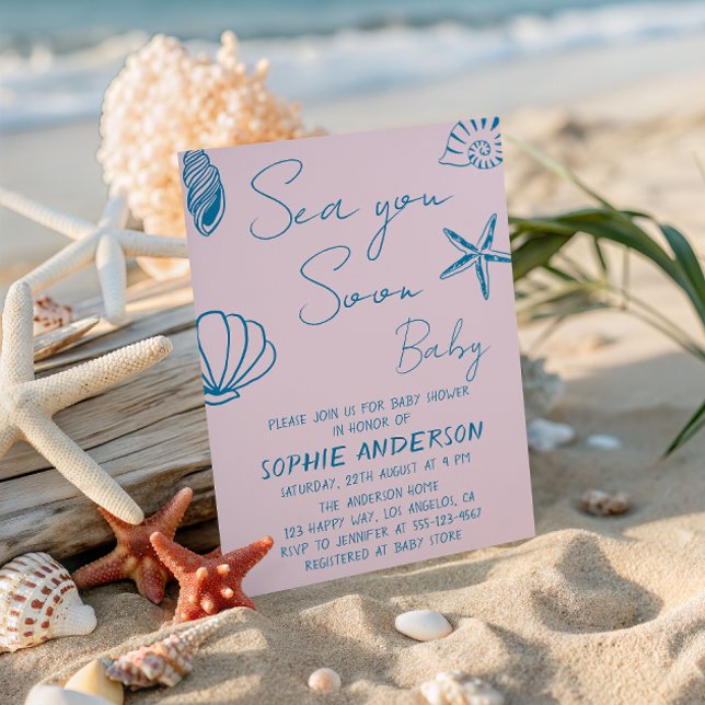 Invitación Sea You Soon Baby Coastal Seashell Baby Shower (Subido por el creador)