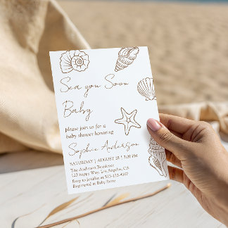Invitación Sea You Soon Baby Fiesta de Bebé con Conchas Coste