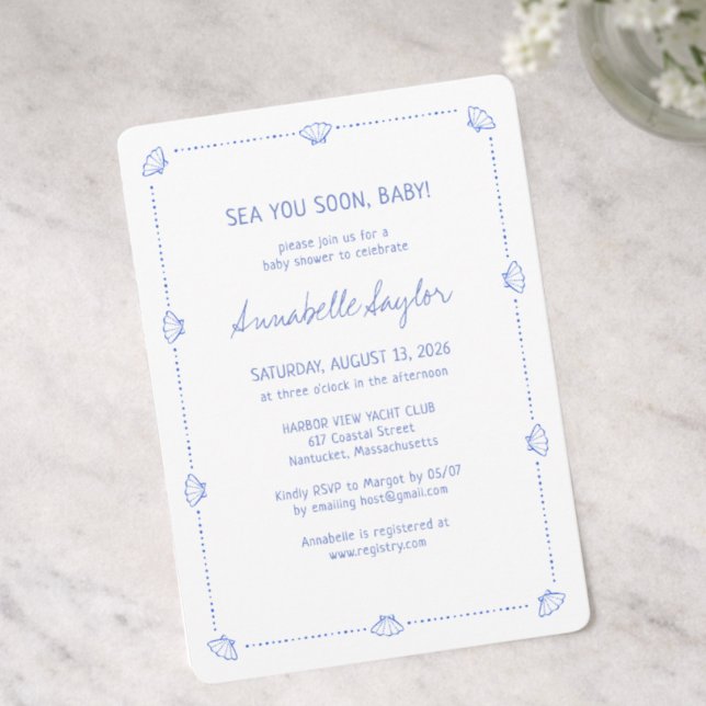 Invitación Sea You Soon Baby Hand Drawn Seashells Baby Shower (Subido por el creador)
